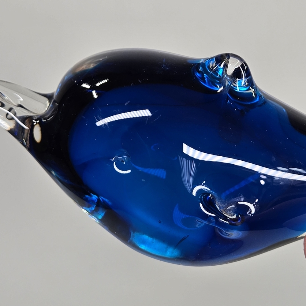 Vintage Murano Style Hand-blown Art Glass Paperweight Blue Whale Dolphin Shape - Picture 10 of 14